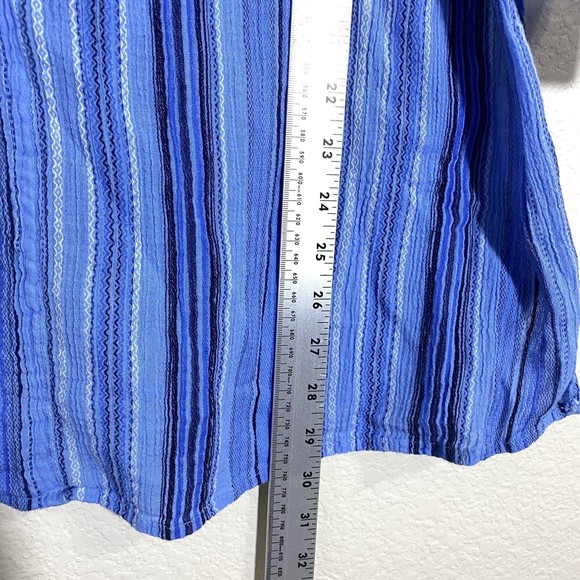 Catherines Womens Blouse Top Size 4x Cotton Blue Roll Tab Sleeve Beads Stripe - Picture 6 of 8